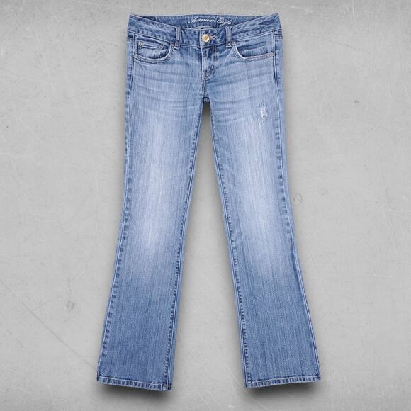 American Eagle Jeans Women 2 Blue Favorite Boyfriend Bootcut Distressed Grunge - Picture 1 of 12